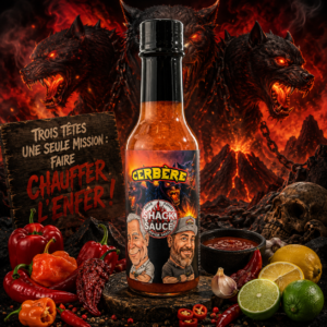 Sauce piquante Cerbère – Habanero, Bhut Jolokia et Piment Kraken – 148 ml