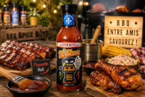 Sauce BBQ La Big Mama Les Spice Boys avec côtes levées et poulet grillé